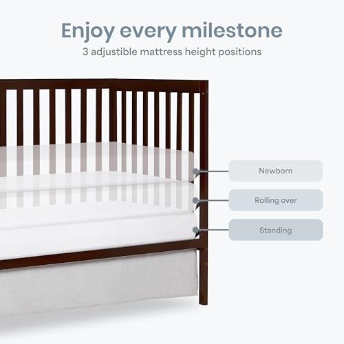 Image of Dream On Me Synergy 5-in-1 Crib, Toddler Bed in Espresso | BSA Verified, ASTM & CPSC Tested, 3-Position Mattress Support, Converts to Toddler, Day and Full Size Bed, 50 Lb, Espresso