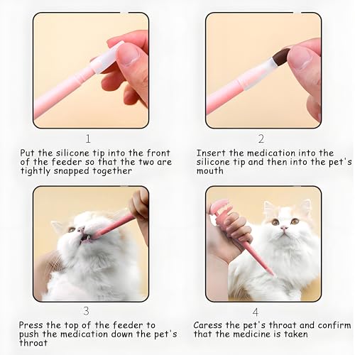Image of Pet Pill Dispenser, Pet Piller Gun Oral Tablet Capsule,Silicone Syringes for Cats, Dogs and Small Animals (Pink-Pusher+Syringe)