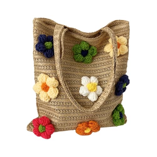 Sac bandoulière paille grand volume avec bandoulière confort et fleurs brodées