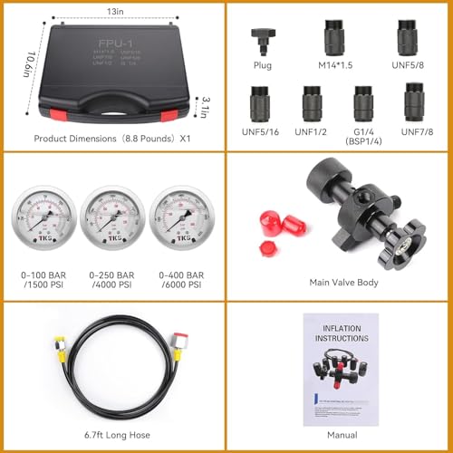 Kit de carga de acumulador de nitrógeno hidráulico con regulador, 3 calibres, manguera y válvula para una gestión eficiente del gas en aplicaciones industriales