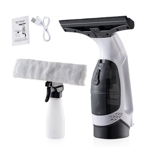 Pulitore per finestre elettrico da 150 ml: aspirapolvere per finestre a batteria con flacone spray da 300 ml e panno in microfibra, materiale plastico, per finestre, piastrelle, specchio, pareti