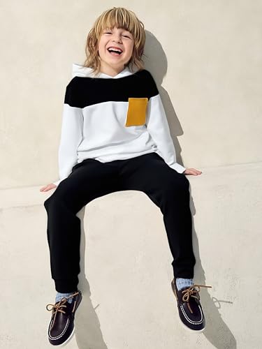 Image of Boys Clothes 2pcs Tween Boy Color Block Hoodie + Pants Little Boys Fall Winter Outfits Set, 4-12 Years