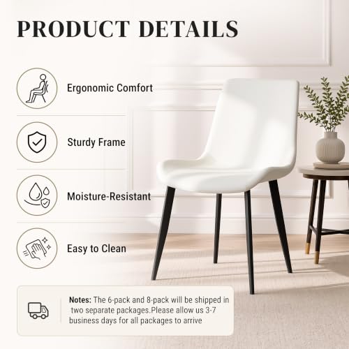 Image of Modern Dining Chairs Set of 4, PU Leather Dining Room Chairs, Upholstered Kitchen Chairs with Ergonomic Backrest & Sturdy Metal Legs, Perfect for Dining Room, Living Room, White
