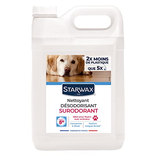 STARWAX Nettoyant Surodorant Spécial milieu animal - Nettoie, Désinfecte et Désodorise - Concentré - Masque les Mauvaises Odeurs - Sans Javel - Fabriqué en France - 5L - 7500m²