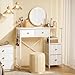 3IngSeagulls White Vanity Desk Without Mirror, Small Makeup Desk with 4 Fabric Drawers, 33.5 Inches Dressing Table with Storage, Vanity Table for Bedroom with Hook, White