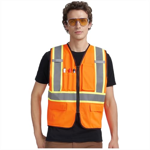 Image of A-KSAFETY High Visibility Safety Vest for Men Women with Pockets and Zipper