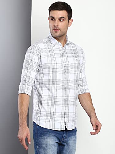 Image of Dennis Lingo Men's Checkered Slim Fit Cotton Casual Shirt with Spread Collar & Full Sleeves