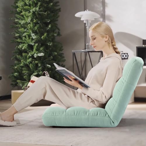 Image of Folding Floor Chair with Back Support, Adjust Lay Flat Recliner Oversized Lounge Wide Lazy Boy Gaming Ergonomic Single Sofa Seat for Living Room Bedroom(Green)