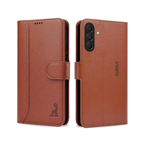 Image of AIBEX Compatible for Samsung F70 Pro 5G / Samsung M47 5G / Samsung A27 5G Flip Cover Leather Finish | Inside TPU with Card Pockets | Wallet Stand | Complete Protection Flip Case Brown