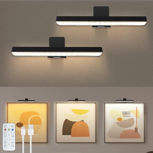 Image of 2Pack Picture Light Battery Operated with Remote, LED Painting Light for Art with 3 Lighting Colors & Dimmable, LED Art Display Accent Light on Wall for Pictures Dartboard Photo Frame Portrait