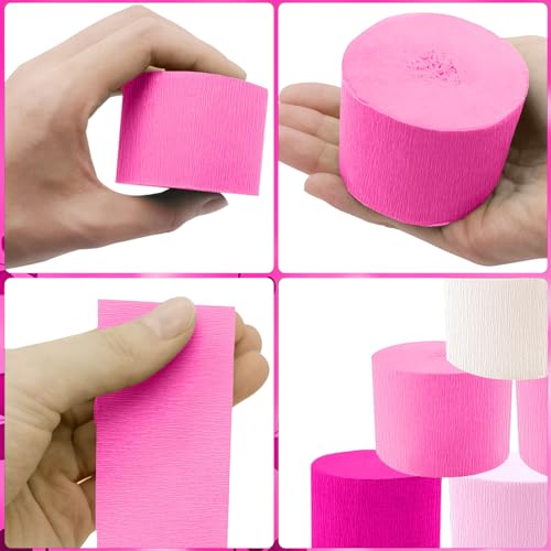 Image of PheiLa Crepe Paper Streamers 6 Rolls 492ft, Crepe Paper Romantic Decorations Pink and White Party Supplies for Valentines Day Girls Birthday Party Decor, 1.77 Inch x 82 Ft /Roll