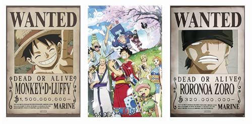 One Piece - Anime TV Show Poster Set (Wanted: Luffy, Wanted Roronoa & The Gang In Wano Country) (Size: 24