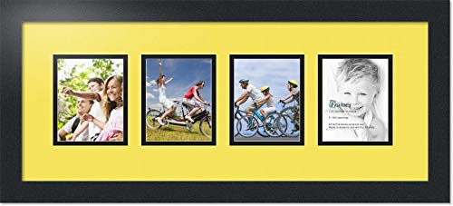 ArtToFrames Collage Photo Frame Double Mat with 4-4x5 Openings with Satin Black Frame and Canary mat.