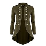 Kleiner Stehkragen Mayaadi 6066 Damen Jacke Blazer Admiral Uniform Mantel mit Military Knopfleiste Vokuhila (XL, Olive)