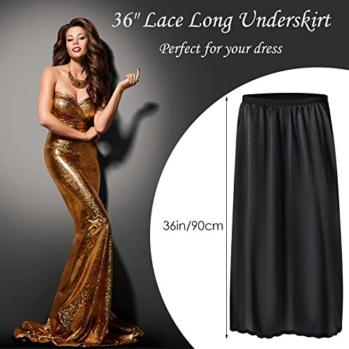 Jadive Women's Satin Half Slip Lace Long Underskirt Skirt Slip Long Slips For Dresses Lingerie Long Skirt (Black,M) #TOP1