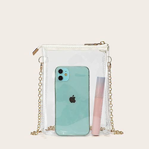 Life Sunshine, Mini Clear Crossbody Bag Color Transparent Purse Shoulder Bag Golden Chain Pvc Handbag Zippered Bag For Girls Women (Pure Transparent) #TOP3