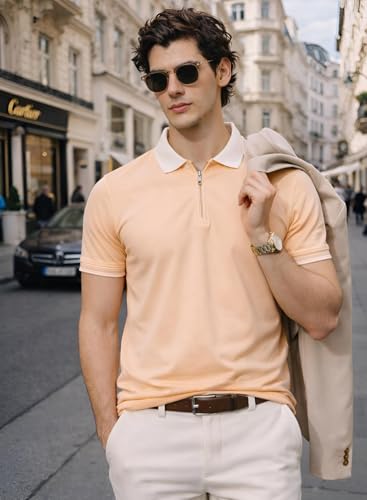 Image of Mens Premium Cotton Polo T-Shirt | 220 GSM Soft Fabric | Casual Stylish Look | Zipper Polo Design Snow White Polo T Shirt | Polo Tshirt for All-Day Wear