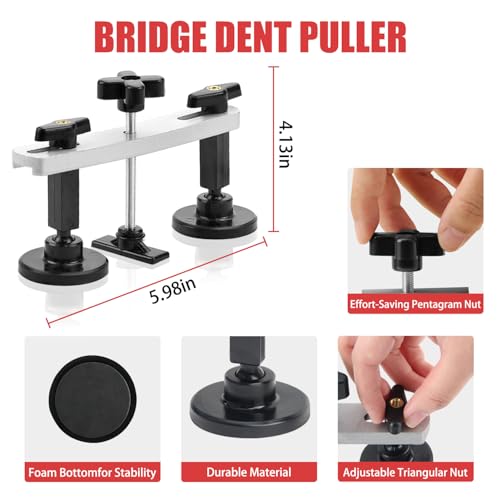 Image of HUGBEO 128 PCS Dent Removal Kit,Paint-Safe Dent Removal Tools, DIY Dent Puller Set with Black Lifter, T-Bar, Bridge Suction Cup Puller, Rubber Hammer & Glue Gun for Car Dent Removal