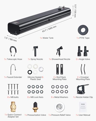 VEVOR Dachgepäckträger-Wassertank Wasserspeicher für Fahrzeuge 17 L mit 2 Spritzschutzplatten und T-Schlitz, Aluminiumtank mit hoher Druckanschluss, für Kofferräume Überrollbügel Querträger