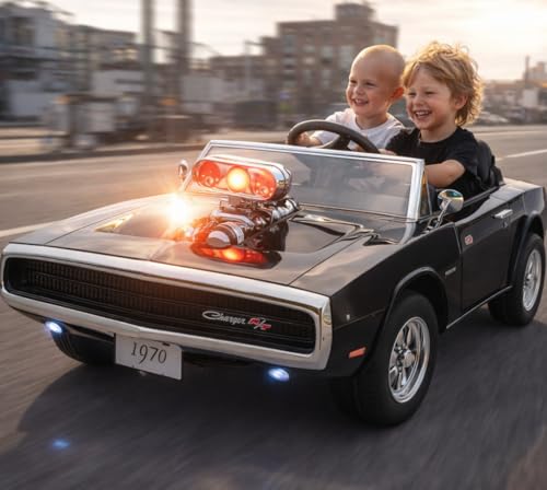 Image of Kids Licensed Dodge Charger 1970 | Big Size 12V Electric Ride On Car for Kids with Remote Control, Music and Light1-7 Yrs Car Battery Operated Ride On | Double Seater | Smoke Feature