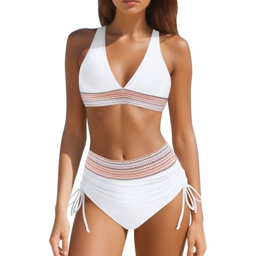 Maillot de bain 2 pièces femme push up col en V et culotte haute