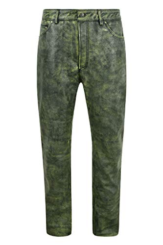 Herren Lederhose Biker Vollnarben gewachste Rindsleder Rock Jean Style Hose 501 (40, Schwarzgrünes Wachs)