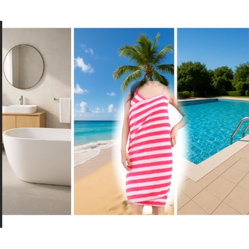 Glow Wrap Towel with Straps with Straps, Sexy Sling Bath， Wearable Towels Dress Absorbent Bath Robe， Soft and Quick-Dry Spa Shower Wrap(Rose Red+Pink+White,Large+Small)3