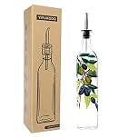 YIYUKODO 17oz Hand Painted Glass Olive Oil Bottle Dispenser - 500ml Green Oil & Vinegar Cruet with Pourers - Olive Oil Carafe Decanter for Kitchen (olive2)