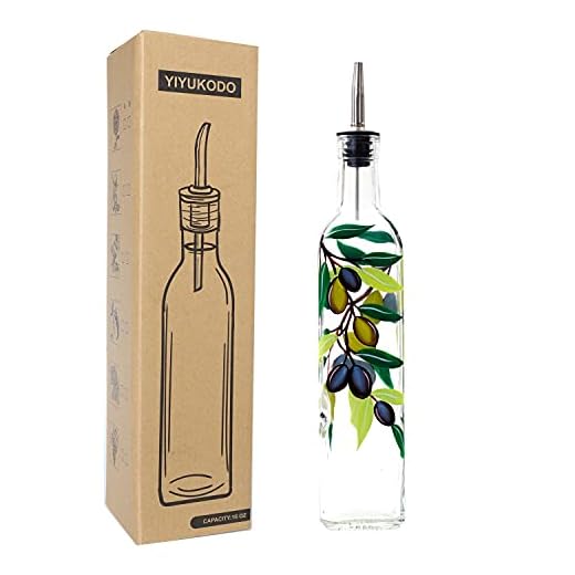 YIYUKODO 17oz Hand Painted Glass Olive Oil Bottle Dispenser - 500ml Green Oil & Vinegar Cruet with Pourers - Olive Oil Carafe Decanter for Kitchen (olive2)