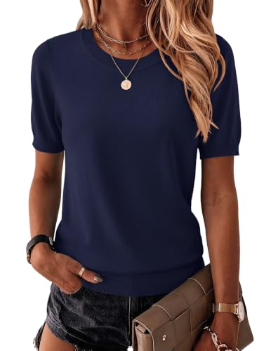Image of Zeagoo Womens Summer Short Sleeve Tops Crew Neck Lightweight Pullover Sweaters Loose Dressy Casual Blouse Basic Clothes