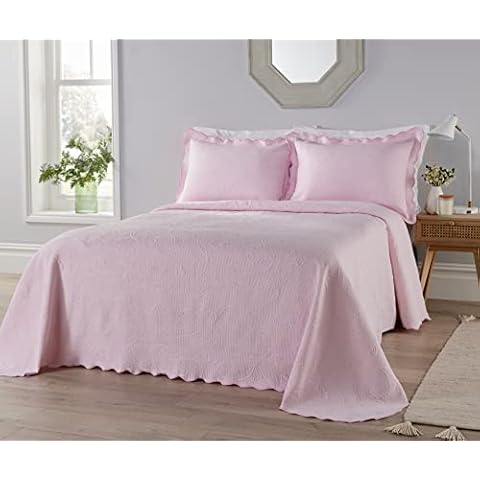 Duvet and Pillow Company PINK SINGLE BEDSPREAD Matelassé Bedspreads & Coverlets FLORAL TEXTURED FRENCH STYLE Summer Blankets Throws Cover
