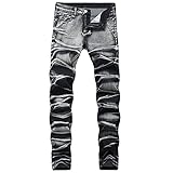 Geili Jeans Hose Herren Lang Jeanshosen Vintage Used Look Wasserwäsche Denim Hosen Männer Übergröße Slim Fit Straight Jeans Basic Freizeithose Reißverschluss Cargo Hose