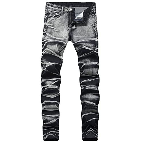 Jeans for men vintage hole fold wash pencilpants slim fit distres…