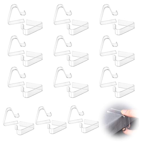 24Pcs Table Skirting Clips - Windproof Table Cloth Cover Clamps, Plastic Tablecloth Clips, Heavy Duty Picnic Table Grips 35-55mm Table, Transparent Clips for Camping Party Wedding Meeting