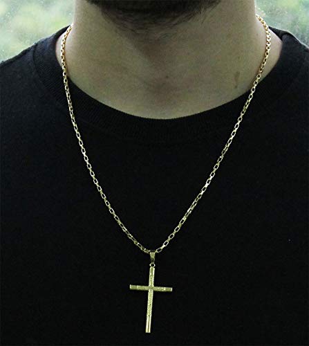 Kit Pingente Cruz com Corrente modelo francesa 2mm e 60cm Folheado a Ouro 18k