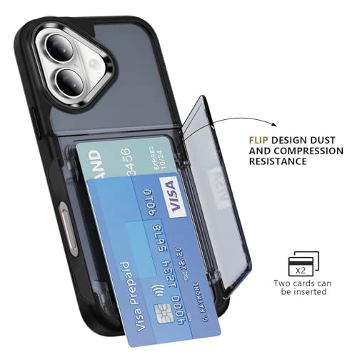 Image of KARWAN Shockproof Translucent Cardholder Back Case Cover Compatible with iPhone 16 Hybrid with Strong Minimalist Design (Black)