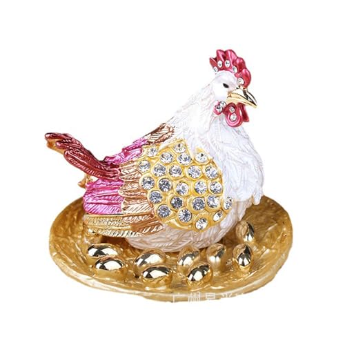 BURLOE Handbemalte Emaille Schmuckschatulle, Vintage Goldene Henne Figur Schmuckkästchen Handgefertigt Exquisite Kleine Mit Strasssteinen Schreibtisch,1,0.5kg