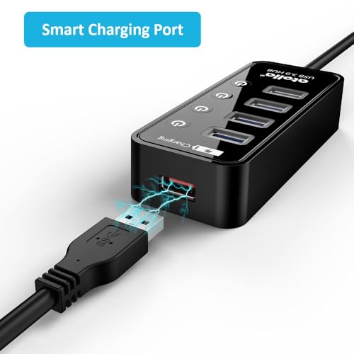 Hub USB con alimentatore, Atolla USB 3.0 Hub attivo con 4 porte, trasferimento dati SuperSpeed e interruttore, distributore USB con porta di ricarica intelligente e adattatore di alimentazione da 15 W - Hub USB - Immagine 3