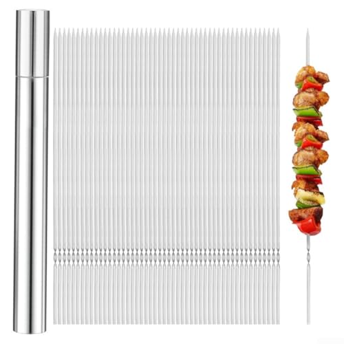 Juego de 2030 pinchos para barbacoa de acero inoxidable de 35 cm con tubo de almacenamiento para asar carne y verduras (30 piezas)
