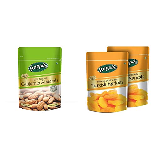 Image of Happilo 100% Natural Premium Californian Almonds, 200g + Happilo Premium Jumbo Turkish Apricots, 200g (Pack of 2)