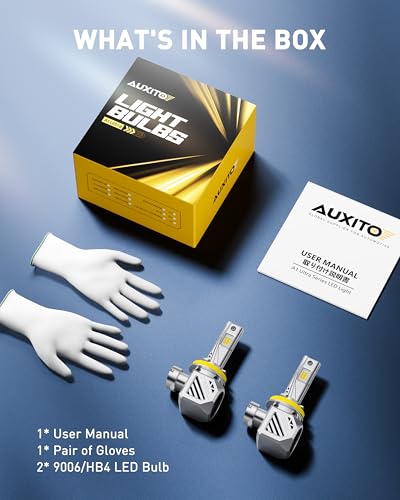 Image of AUXITO 9006 LED Bulbs, 1000% Brighter, 3 Min Quick Install,Non-Polarity Plug and Play, 20 Years Lifespan, No Flicker, 99% Compatibility, Pack of 2