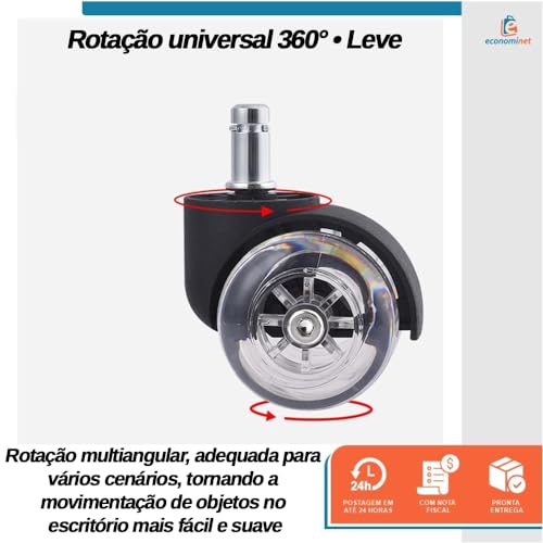 Kit 5 Rodinhas Rodízio Universal para Cadeira de Escritório Transparente 50mm - Starfer