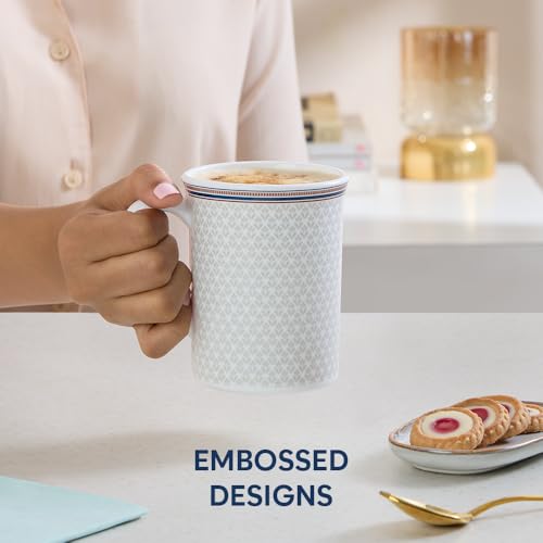 Image of Larah by BOROSIL 350ml x 2pc Opalware Starlight Tea /Coffee Mug Set, Microwave & Dishwasher Safe Embossed Design Crockery Ideal for Daily Use & Gifting