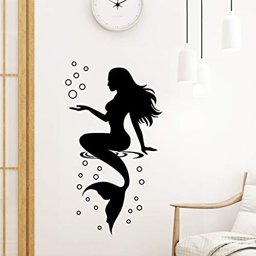 Dt-Qy377 Black Mermaid Wall Decal Peel And Stick Vinyl Wall Decals Mermaids Wall Sticker For Girls Room Baby Room Nursery Wall Mural Art Decor Bathroom And Door Stickers(23"H X 10" W) #TOP2