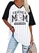 JINTING Womens Baseball Mom Shirts - Oversized V Neck Mom Baseball Shirt Baseball Heart Graphic Letter Print Casual Tops Tees White