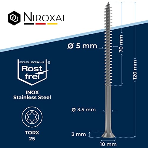 Wood Screws 5x120 mm Stainless Steel 304 Torx Countersunk Head Partial Thread Chipboard Screws Pack of 4 NietFullThings - Image 2