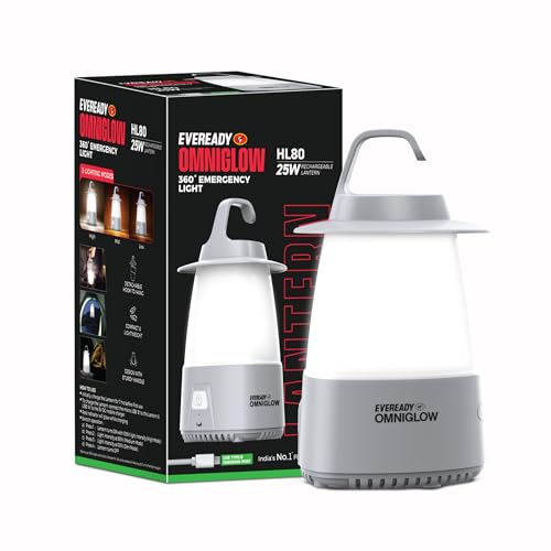 Image of Eveready Omniglow HL80, Rechargeable Emergency Lantern, 25W, Detachable Hook, Sturdy Handle, USB Type-B Charging, 360 Emergency Light, 6 Months Warranty, Pack of 1