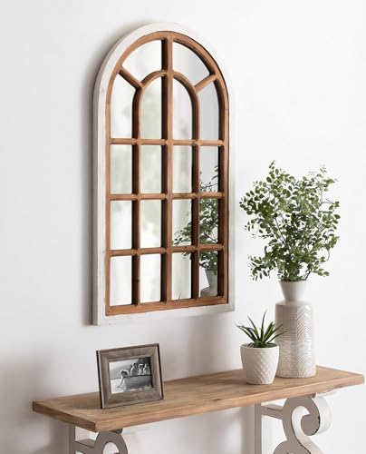 Image of JL Home Decor Arch Decorative Wall Mirror Frame | Carved in Solid Hard Wood | Vintage for Bedroom | Dining Room | Living Room | Wall Decor | 95X55cms (White)
