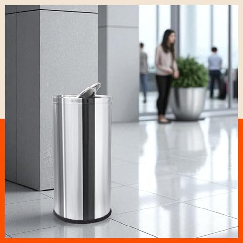 Image of Bathla Stainless Steel Swing Dustbin with Lid for Home, Office & Kitchen - 14 Litres | Swing Lid Trash Can | Durable & Rust-Resistant Garbage Bin