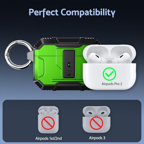 DASFOND Armor Earphone Cover Case for AirPods Pro 2, Military Grade Full Body Shockproof Protection Hard Case, Support Wireless Charging with Keychain, Magnetic Lid, Front LED Visible, Green by DASFOND - Used condition - Image 7
